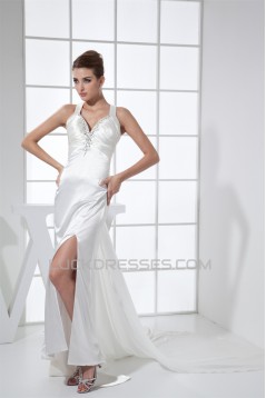 Sheath/Column Spaghetti Straps Elastic Woven Satin Wedding Dresses 2030440