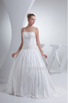 Ball Gown Spaghetti Straps Taffeta Sleeveless Beaded Best Wedding Dresses 2030441