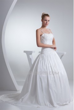 Ball Gown Spaghetti Straps Taffeta Sleeveless Beaded Best Wedding Dresses 2030441