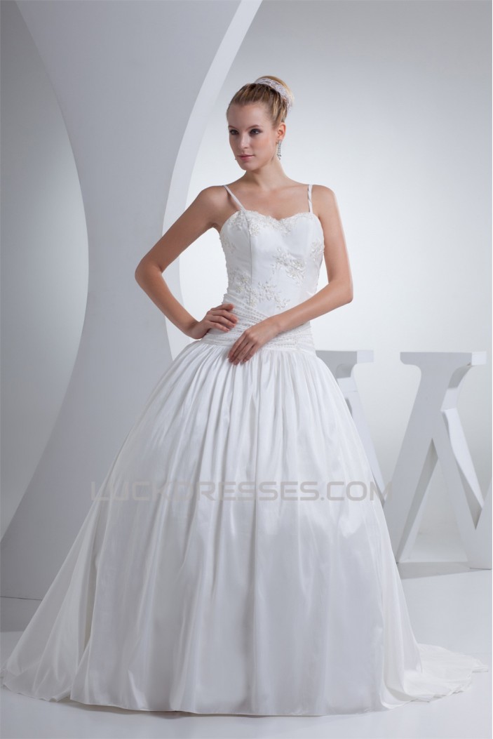 Ball Gown Spaghetti Straps Taffeta Sleeveless Beaded Best Wedding Dresses 2030441