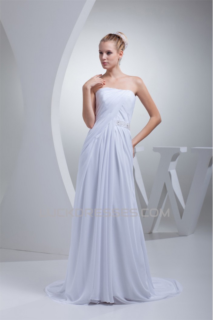 A-Line Strapless Sleeveless Chiffon Silk like Satin Sweet Wedding Dresses 2030445