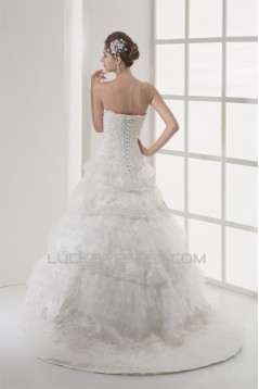 Strapless A-Line Sleeveless Satin Lace Netting Most Beautiful Wedding Dresses 2030446