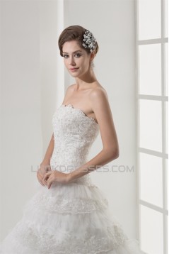 Strapless A-Line Sleeveless Satin Lace Netting Most Beautiful Wedding Dresses 2030446