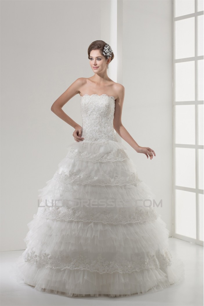 Strapless A-Line Sleeveless Satin Lace Netting Most Beautiful Wedding Dresses 2030446