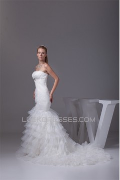 Strapless Mermaid/Trumpet Sleeveless Satin Organza Wedding Dresses 2030448