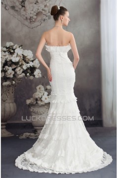 Trumpet/Mermaid Strapless Princess Sleeveless Lace Taffeta Wedding Dresses 2030449