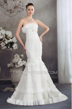 Trumpet/Mermaid Strapless Princess Sleeveless Lace Taffeta Wedding Dresses 2030449