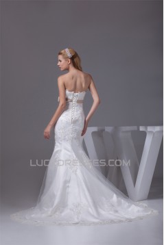 Mermaid/Trumpet Strapless Satin Fine Netting Lace Wedding Dresses 2030450