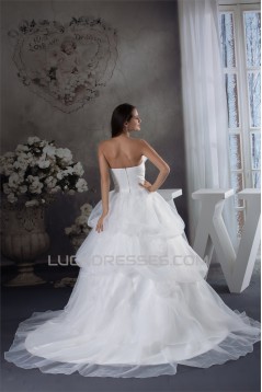 A-Line Strapless Satin Lace Organza Sleeveless Wedding Dresses 2030453