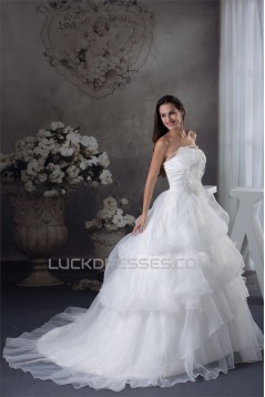 A-Line Strapless Satin Lace Organza Sleeveless Wedding Dresses 2030453