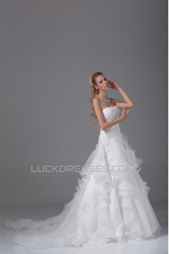 A-Line Strapless Satin Organza Sleeveless Most Beautiful Wedding Dresses 2030454