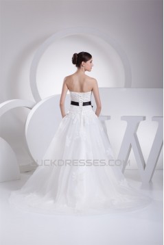 A-Line Strapless Satin Silk like Satin Lace Wedding Dresses 2030457