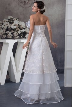 Strapless Sleeveless Satin Lace A-Line Reception Wedding Dresses 2030460