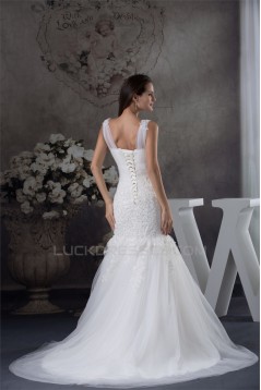 Straps Satin Lace Fine Netting Mermaid/Trumpet Sweet Wedding Dresses 2030463