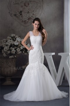 Straps Satin Lace Fine Netting Mermaid/Trumpet Sweet Wedding Dresses 2030463