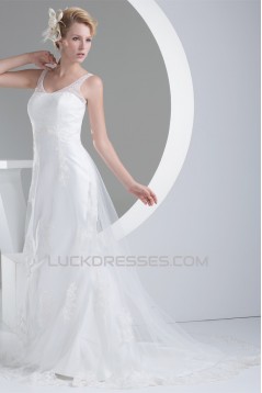 Straps Sleeveless Satin Lace Fine Netting Wedding Dresses 2030465
