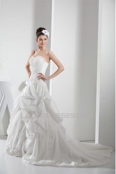 Sweetheart A-Line Lace Taffeta Sleeveless Best Wedding Dresses 2030469