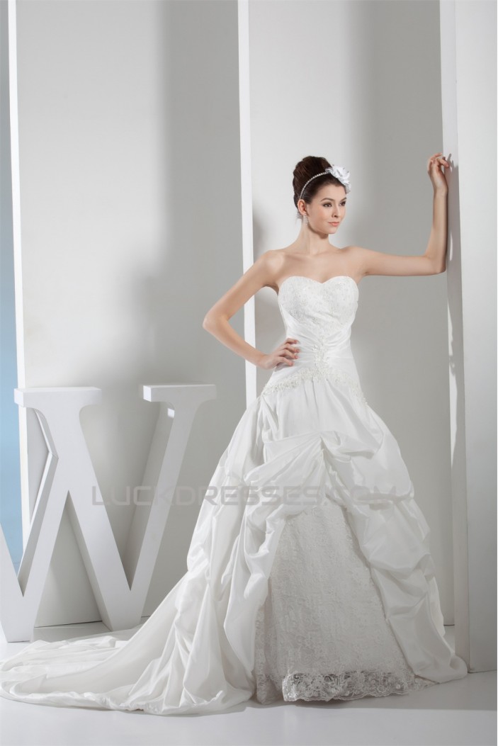 Sweetheart A-Line Lace Taffeta Sleeveless Best Wedding Dresses 2030469