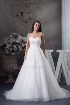 A-Line Sweetheart Sleeveless Satin Fine Netting Lace Wedding Dresses 2030471