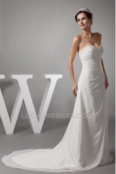 Sweetheart Chiffon Silk like Satin A-Line Best Wedding Dresses 2030476