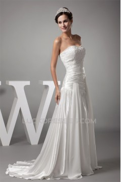 Sweetheart Chiffon Silk like Satin A-Line Best Wedding Dresses 2030477