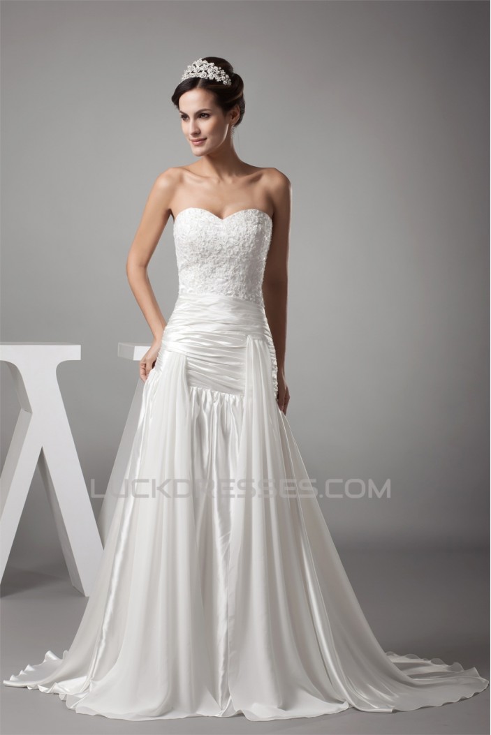 Sweetheart Chiffon Silk like Satin A-Line Best Wedding Dresses 2030477