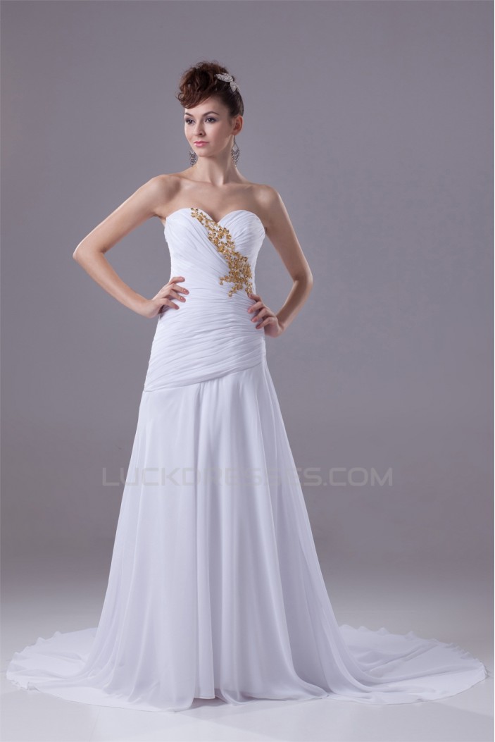 Sweetheart Sleeveless A-Line Chiffon Silk like Satin Best Wedding Dresses 2030487