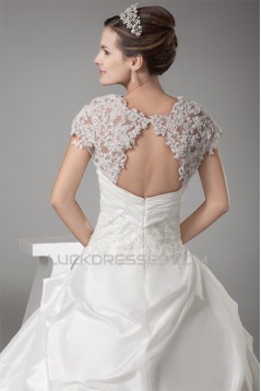 Taffeta Fine Netting Square Short Sleeve Lace Wedding Dresses 2030493