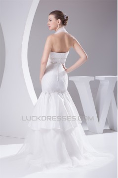 Trumpet/Mermaid Taffeta Ruffled Netting Halter Sleeveless Wedding Dresses 2030497