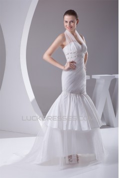 Trumpet/Mermaid Taffeta Ruffled Netting Halter Sleeveless Wedding Dresses 2030497