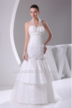 Trumpet/Mermaid Taffeta Ruffled Netting Halter Sleeveless Wedding Dresses 2030497