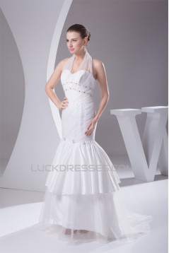 Trumpet/Mermaid Taffeta Ruffled Netting Halter Sleeveless Wedding Dresses 2030497