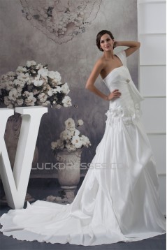 Taffeta Strapless Sleeveless A-Line Chapel Train Wedding Dresses 2030500