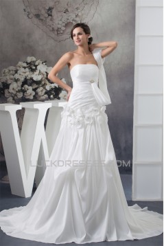 Taffeta Strapless Sleeveless A-Line Chapel Train Wedding Dresses 2030500