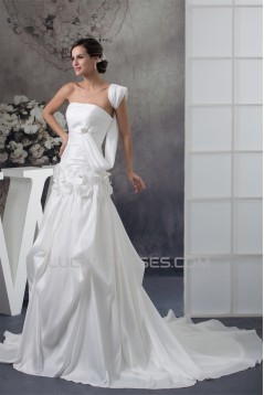 Taffeta Strapless Sleeveless A-Line Chapel Train Wedding Dresses 2030500