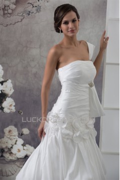 Taffeta Strapless Sleeveless A-Line Chapel Train Wedding Dresses 2030500