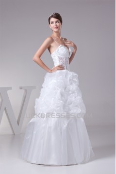 Ball Gown Taffeta Tulle Lace Fine Netting Sleeveless Princess Wedding Dresses 2030501