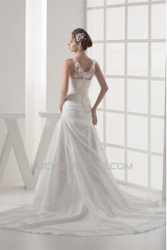 A-Line Sleeveless Scoop Lace Taffeta Best Wedding Dresses 2030502