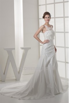 A-Line Sleeveless Scoop Lace Taffeta Best Wedding Dresses 2030502