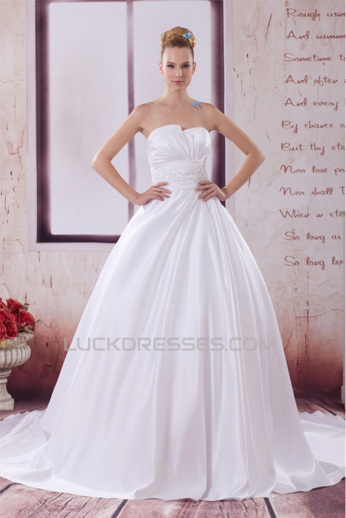 A-Line Strapless Satin Sleeveless New Arrival Wedding Dresses 2030503