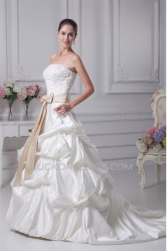 Sleeveless A-Line Satin Strapless Lace New Arrival Wedding Dresses 2030504