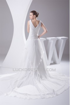 V-Neck A-Line Chiffon Silk like Satin Illusion Sleeves Reception Wedding Dresses 2030508