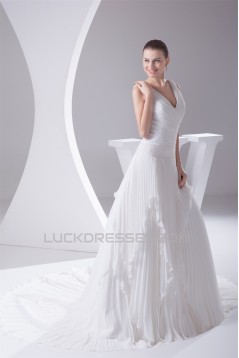 V-Neck A-Line Chiffon Silk like Satin Illusion Sleeves Reception Wedding Dresses 2030508