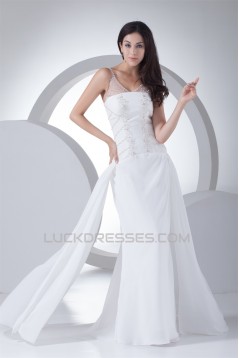 V-Neck A-Line Sleeveless Chiffon Silk like Satin Most Beautiful Wedding Dresses 2030509