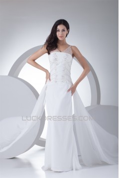 V-Neck A-Line Sleeveless Chiffon Silk like Satin Most Beautiful Wedding Dresses 2030509