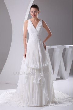 Wholesale A-Line V-Neck Chiffon Satin Sleeveless Best Wedding Dresses 2030514