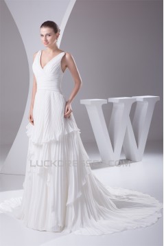 Wholesale A-Line V-Neck Chiffon Satin Sleeveless Best Wedding Dresses 2030514