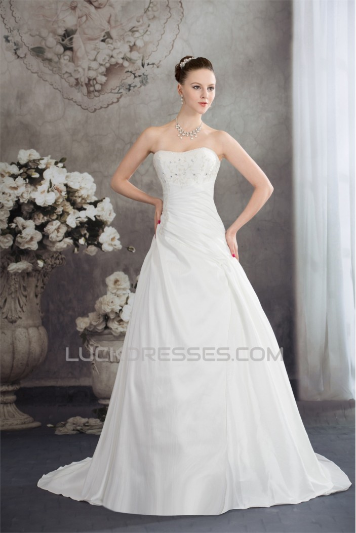 Wonderful A-Line Taffeta Strapless Sleeveless Wedding Dresses 2030518