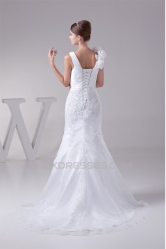 Wonderful Lace Organza Taffeta Mermaid/Trumpet Lace V-Neck Wedding Dresses 2030519