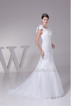 Wonderful Lace Organza Taffeta Mermaid/Trumpet Lace V-Neck Wedding Dresses 2030519